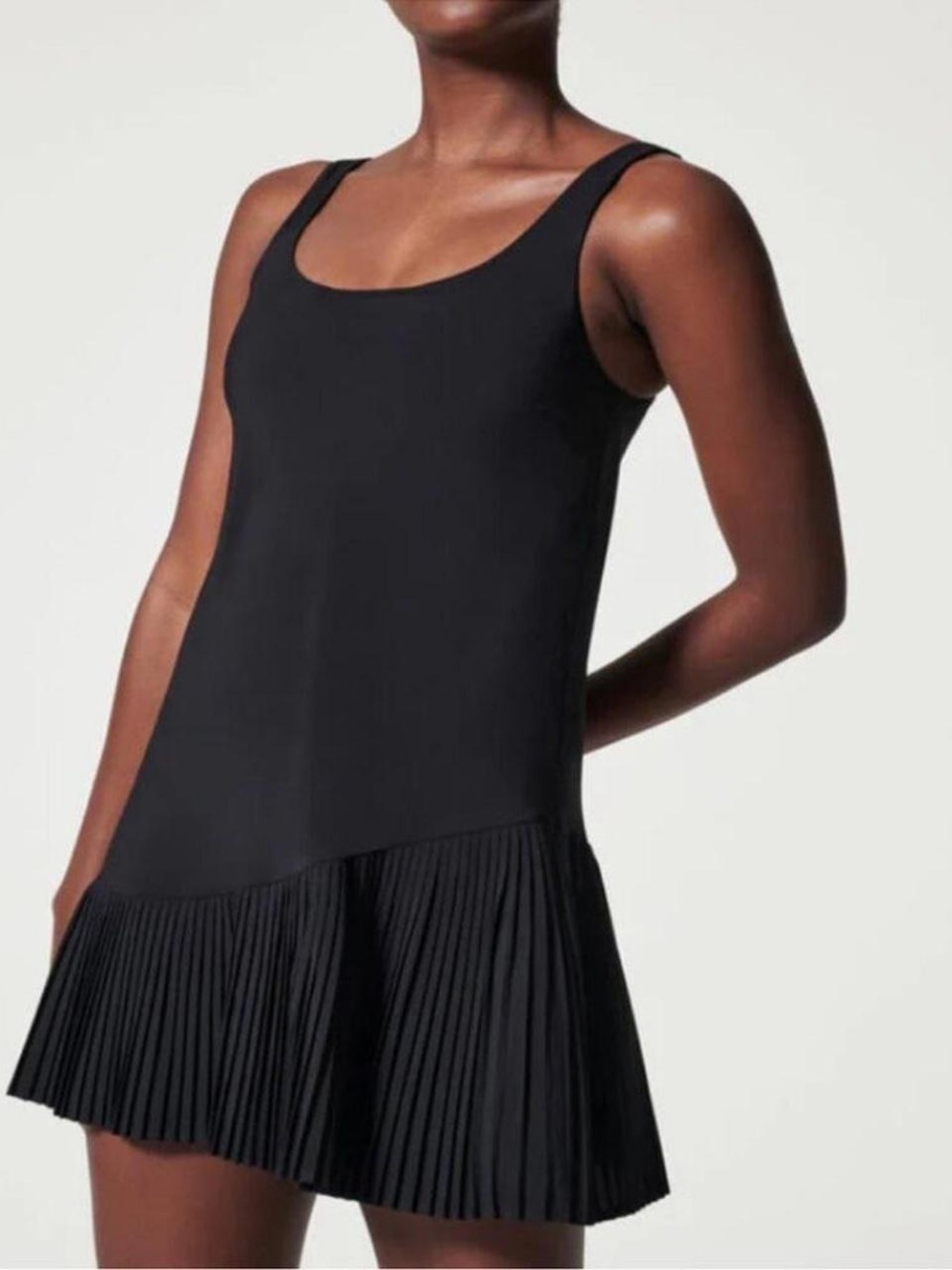 Spanx Yes Pleats! Black Tank Top Athletic Mini Dress Womens Size Large